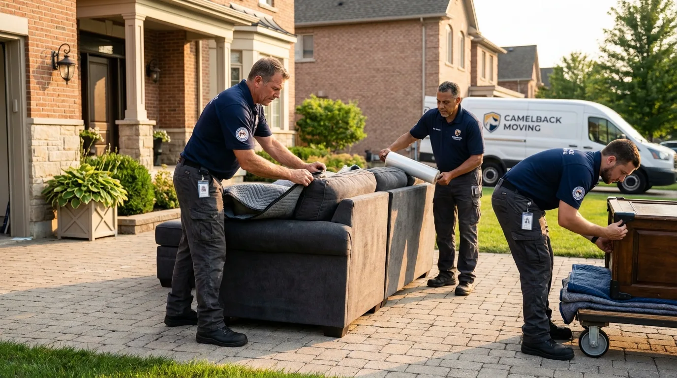 Large estate moving crew wrapping furniture in Centerville, PA